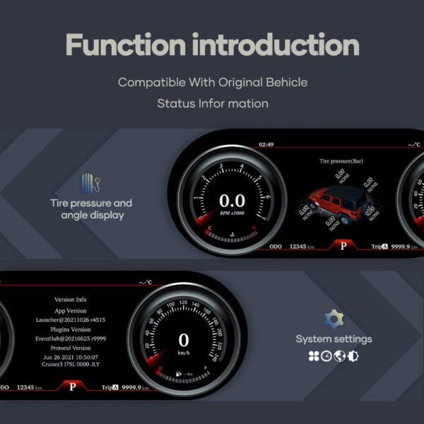 Digital Dash, Automotive Replacement Instrument Panel Gauges, Speedometer Instrument Cluster Replacement for Jeep Wrangler Jk 2011-2017, Digital Cluster Instrument Speedometer - 12.3 inch (AB)