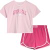 AEROPOSTALE Girls' Shorts Set - 2 Piece Jersey Graphic Tee and Poly Woven Dolphin Shorts - Summer Outfit for Girls (4-12)