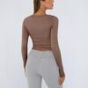 Trendy Queen Womens Long Sleeve Shirts Crop Tops Square Neck Going Out Basics Tees Y2K Winter Clothes 2025