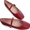 TN TANGNEST Leather Flats for Women Comfortable Square Toe Slip On Flats Soft Work Flats Retro Mary Jane Flats