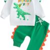 toddler baby boy dinosaur birthday outfit oversize crewneck sweatshirt pants set fast one tow 2nd birthday clothes 1-5Y