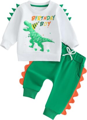 toddler baby boy dinosaur birthday outfit oversize crewneck sweatshirt pants set fast one tow 2nd birthday clothes 1-5Y