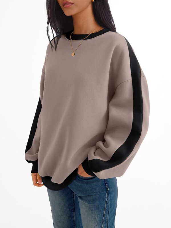 Trendy Queen Womens Oversized Sweatshirts Crewneck Hoodies Color Block Long Sleeve Pullover Fall Cute Top Fleece Clothes