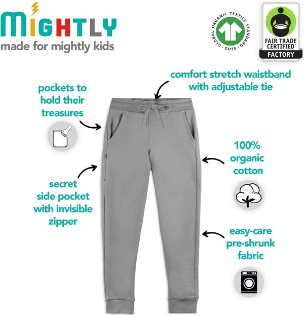 Mightly Boys and Girls' Sweatpants Joggers | Organic Cotton Soft Fleece Track Pants, Stretch Waistband, Fair Trade Certified