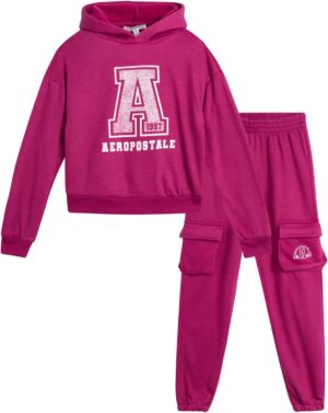 AEROPOSTALE Girls' Sweatsuit Set - 2 Piece Fleece Pullover Hoodie Sweatshirt, Jogger Sweatpants - Track Suit for Girls (7-16)