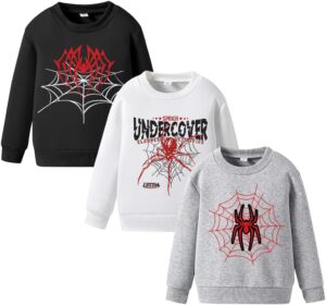 Toddler Boy Sweatshirt Set-Spider Print Warm Crewneck Sweatshirts-3 Pack Little Boys Warm Clothes Size(3-7 T)