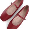 TN TANGNEST Leather Flats for Women Comfortable Square Toe Slip On Flats Soft Work Flats Retro Mary Jane Flats