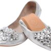 KUNWFNIX Women Ballet Flats Rhinestone Wedding Ballerina Shoes Foldable Sparkly Comfort Slip on Flat Shoes