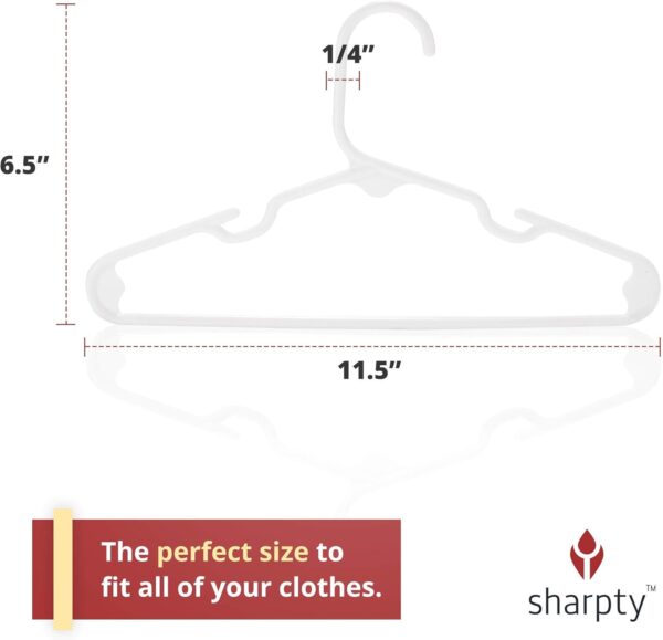 Sharpty Kids Plastic Hangers, Children's Hangers for Baby, Toddler, and Child Clothes - Everyday Standard Use - Ideal for Boys and Girls Closet, Clothing, Pants, Coats, and More - White, 20 Pack