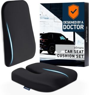 Elmara Doctor-Designed Car Seat Cushions for Driving – Car Seat Back Support, Driver Seat Cushion and Back Cushion for Car, Pillow for Driving Seat – The Ultimate Comfort Solution for Cars (Jet Black)