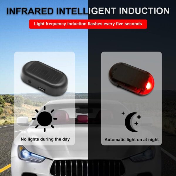 2PCS Car Solar Power Simulated Dummy Alarm, Anti-Theft LED Flashing Security Light Fake Lamp, Auto Warning Interior Safety Lights with USB Charger Port, Car Accessories for Most Cars (Red/2PCS)