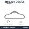 Amazon Basics Kids Velvet, Non-Slip Clothes Hangers (baby/toddler), 11.6 Inches (for baby clothes), Pack of 30, Gray