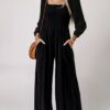 Dokotoo Women's Casual Loose Overalls Jumpsuits One Piece Long Sleeve Wide Leg Long Pant Rompers With Pockets