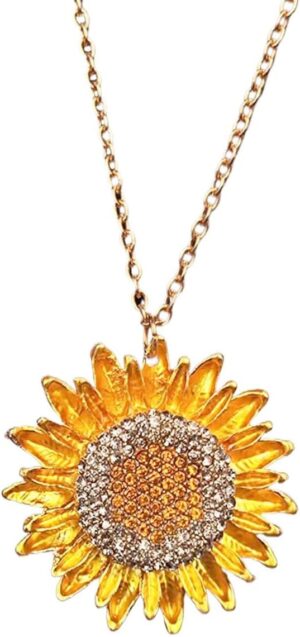 Bling Sunflower Car Mirror Hanging Accessories, Crystal Diamond Car Interior Ornament Pendant for Women, Lucky Car Rear View Mirror Charm for Car Decoration, Valentine's Day Present