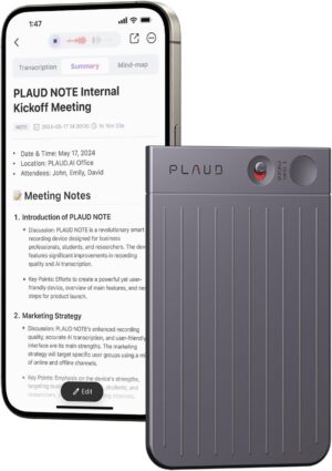 AI Voice Recorder, PLAUD Note Voice Recorder w/Case, App Control, Transcribe & Summarize with AI Technology, Support 112 Languages, 64GB Memory, Audio Recorder for Lectures, Meetings, Calls, Black