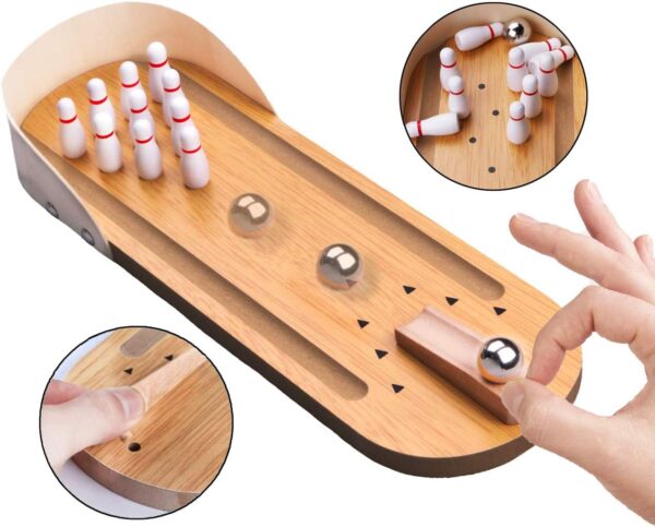 Table Top Mini Bowling Game Set-Tabletop Wooden Board Mini Arcade Desktop Tiny Bowling Shooting Alley Office Desk Stress Relief Gadgets Small Finger Toys Fun Gag Gifts for MenWomen Kids Teens Boys