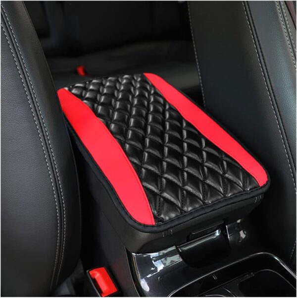 Car Center Console Cushion Pad, Universal Leather Waterproof Armrest Seat Box Cover Protector,Comfortable Car Decor Accessories Fit for Most Cars, Vehicles, SUVs (Red)