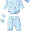 NZRVAWS Newborn Baby Boy Clothes Infant Romper Pants Set Hat 4-Pack Outfits 0-12 Months 16 Pieces Gift Toddler Girl Unisex