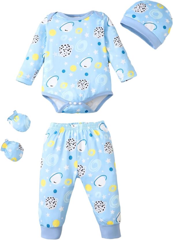 NZRVAWS Newborn Baby Boy Clothes Infant Romper Pants Set Hat 4-Pack Outfits 0-12 Months 16 Pieces Gift Toddler Girl Unisex