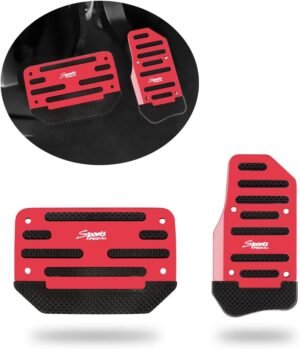 2PCS Non-Slip Car Pedal Covers,Premium Aluminum Alloy Gas and Brake Pedals Covers for Safe Driving,Car Mods Accessories Fits Automatic Transmission Car Truck SUV Van (Red/2pcs)