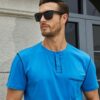 Men's Fashion Henley Shirt Classic Short/Long Sleeve Lightweight Button Cotton T-Shirt Casual Top