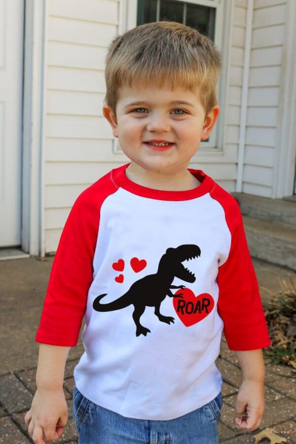 Kids Valentines Day Shirt Boys Girls Valentine's Monster Truck Dinosaur Heart Graphic Tees Raglan Toddler Long Sleeve Tops