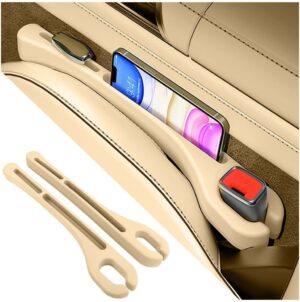 2PCS Car Seat Gap Filler Organizer with Phone Holder,[Upgrade Version] Car Seat Gap Organizer for Prevent Falling,Essential Car Accessories Car Side Seat Gap Filler (Beige)