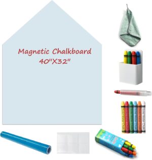 Magnetic Chalkboard Wall Decal 40"x32" - Upgraded Adhesive, Includes Wipe Cloth, Chalk Holder, 6 Dust-Free Chalks, Peel and Stick Blackboard for Kids Playroom, School, Home Decor -Light Blue