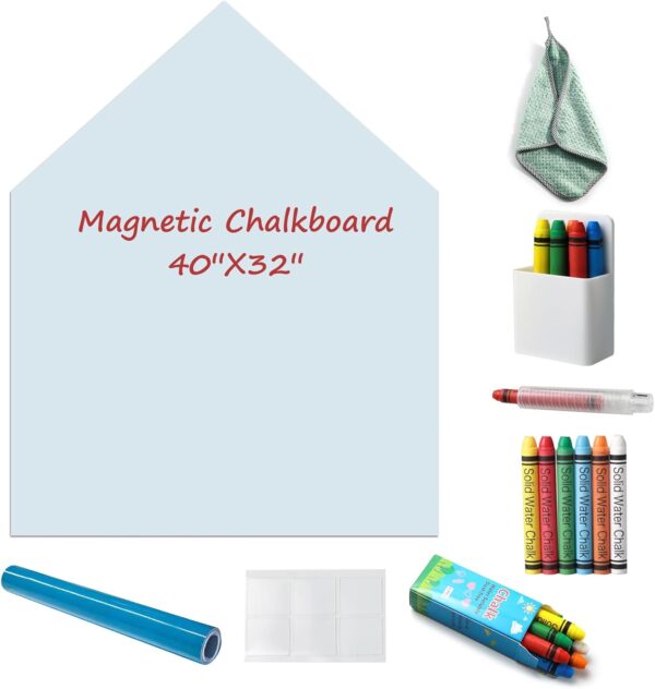 Magnetic Chalkboard Wall Decal 40"x32" - Upgraded Adhesive, Includes Wipe Cloth, Chalk Holder, 6 Dust-Free Chalks, Peel and Stick Blackboard for Kids Playroom, School, Home Decor -Light Blue