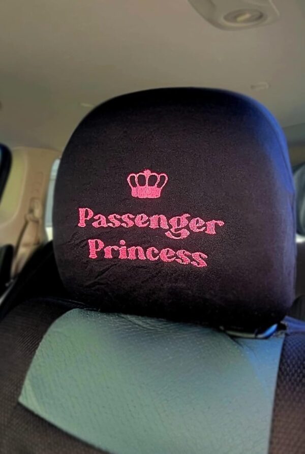 New Black Fabric Passenger Princess Design Car Truck SUV Van Seat Headrest Cover Fit for Cars Vans Trucks - One Piece (Passenger Princess)