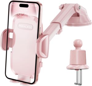 Miracase Phone Holders for Your Car, [Thick Case & Heavy Phone Friendly] Universal Cell Phone Car Mount, 3-in-1 Phone Mount for Car Dashboard Windshield Air Vent Fit for All Smartphones, Pink