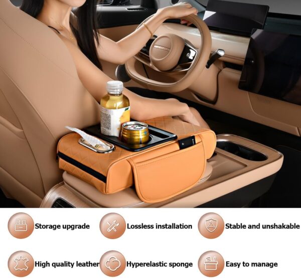 Car Armrest Cushion,5-in-1 Center Console Cover with 2 Storage Bags Cup Holder, Tissue Box Slot, Phone Slot for Car Sedans, Car Accessories Interior Organizers