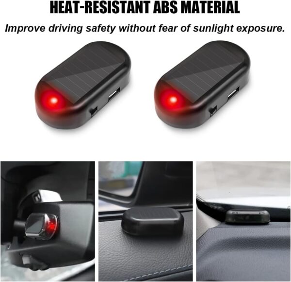 2PCS Car Solar Power Simulated Dummy Alarm, Anti-Theft LED Flashing Security Light Fake Lamp, Auto Warning Interior Safety Lights with USB Charger Port, Car Accessories for Most Cars (Red/2PCS)