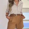 siliteelon Striped Button Down Shirts for Women Dress Shirts Long Sleeve Casual Collared Office Work Shirt with Pocket