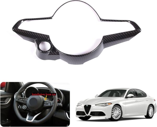 Car Steering Wheel Frame Trim Cover for Alfa Romeo Giulia/Stelvio Interior Accessories ABS Inner Decoration (Carbon fiber pattern)