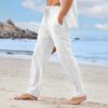 PASLTER Mens Casual Linen Pants Loose Fit Elastic Drawstring Waist Straight-Legs Summer Yoga Beach Long Pants