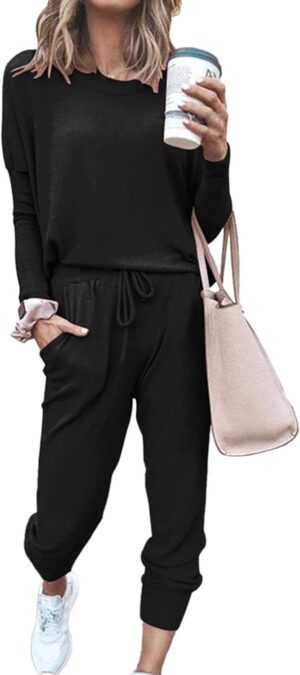 PRETTYGARDEN Women's Fall 2 Piece Lounge Outfit Long Sleeve Crewneck Pullover Tops High Waisted Pants Set Tracksuit