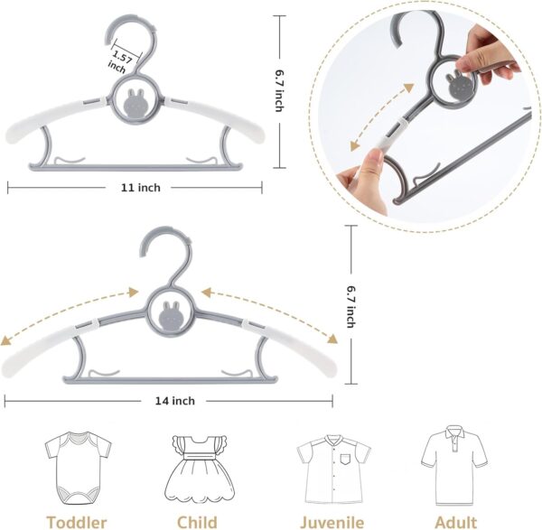 Kids Hangers, Extendable Baby Hangers, Non-Slip 80 Kids Clothes Hangers, 11''-14' Toddler Hangers, Space-Saving, Adjustable Baby Clothes Hangers Gray, Stackable Hangers for Kids