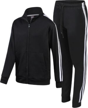 Boys' Tricot Jogger Set - 2 Piece Active Performance Zip-Up Tracksuit Set (Size: 4-18)