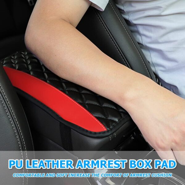 Car Center Console Cushion Pad, Universal Leather Waterproof Armrest Seat Box Cover Protector,Comfortable Car Decor Accessories Fit for Most Cars, Vehicles, SUVs (Red)