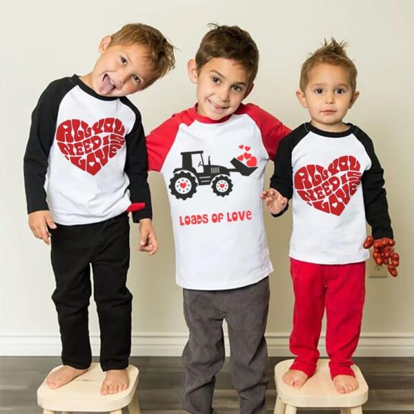 Toddler Boys Girls Valentine Shirts Raglan Long Sleeve Tees Kids Love Heart Truck Graphic Tops 2-7 Years