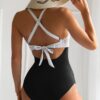 Eomenie Women's One Piece Swimsuits Tummy Control Cutout High Waisted Bathing Suit Wrap Tie Back 1 Piece Swimsuit