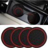 Mandark 4PCS Car Cup Holder Coasters, 2.75 Inch Non-Slip Insert Water Bottle Holder Pads, Dustproof Automotive Interior Accessories Mat, Universal for Vehicles, Trucks, RVs and More（Black/Red）