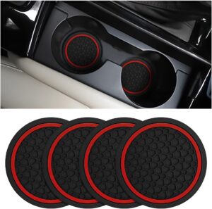 Mandark 4PCS Car Cup Holder Coasters, 2.75 Inch Non-Slip Insert Water Bottle Holder Pads, Dustproof Automotive Interior Accessories Mat, Universal for Vehicles, Trucks, RVs and More（Black/Red）