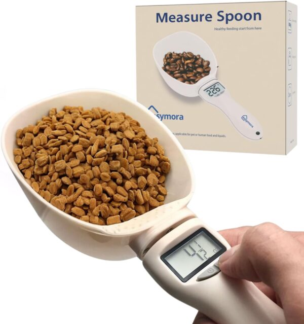 Food Digital Measuring Spoon Scoop Scale, Electronic Measuring Scale Spoon | LCD Display, 5 Measurement Units, Accurate Kitchen Gadget for Cooking, and Pet Dog Cat Food Cup Spoon Scale - White Color