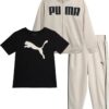 PUMA Toddler Boys Pants Set - 3 Piece Athletic T-Shirt, Zip Up Jacket, Jogger Pants - Boys Activewear Tricot Jogset (12M-4T)