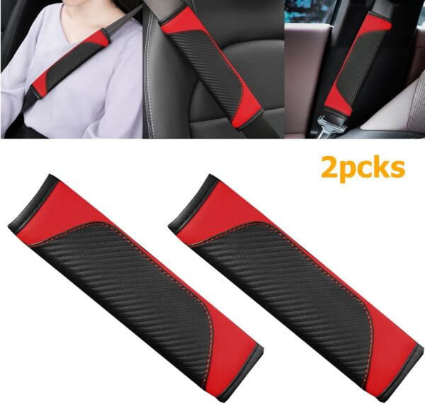 2PCS Car Seat Belt Cover, Carbon Fiber Seatbelt Shoulder Protection, Soft Car Seat Belt Strap Cushion Protect Your Neck and Shoulder, Car Accessories Seat Belt Pad for Car Truck (Red)