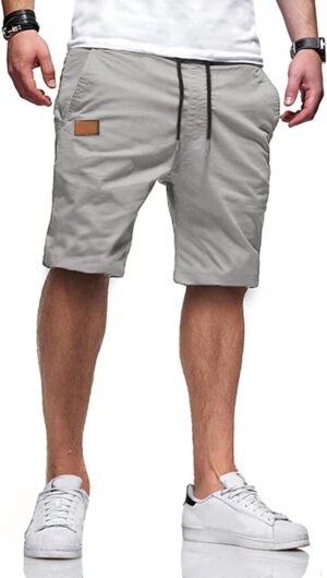 JMIERR Mens Casual Shorts - Cotton Drawstring Summer Beach Stretch Twill Chino Golf Shorts