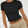 Trendy Queen Womens Basic T Shirts Scoop Neck Short Sleeve Crop Tops Slim Fit Summer Tees Y2k Clothing 2025