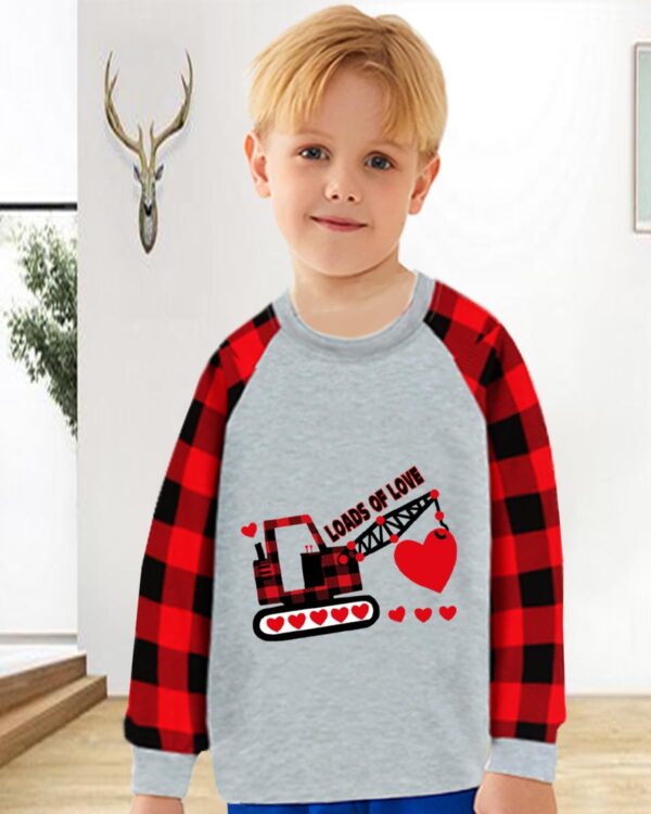 CM-Kid Toddler Boys Valentine Day Shirt Monster Truck Dino Train Heart Tshirt Red Plaid Long Sleeve Tops for Kids 2-7 Years